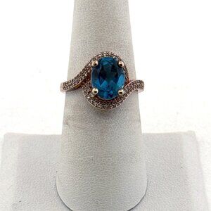 Estate Sterling Silver 925 Ring Blue Topaz Oval Halo Accents Size 7 3.8g